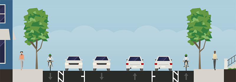 Bi-directional protected bike lane concept with two parking lanes