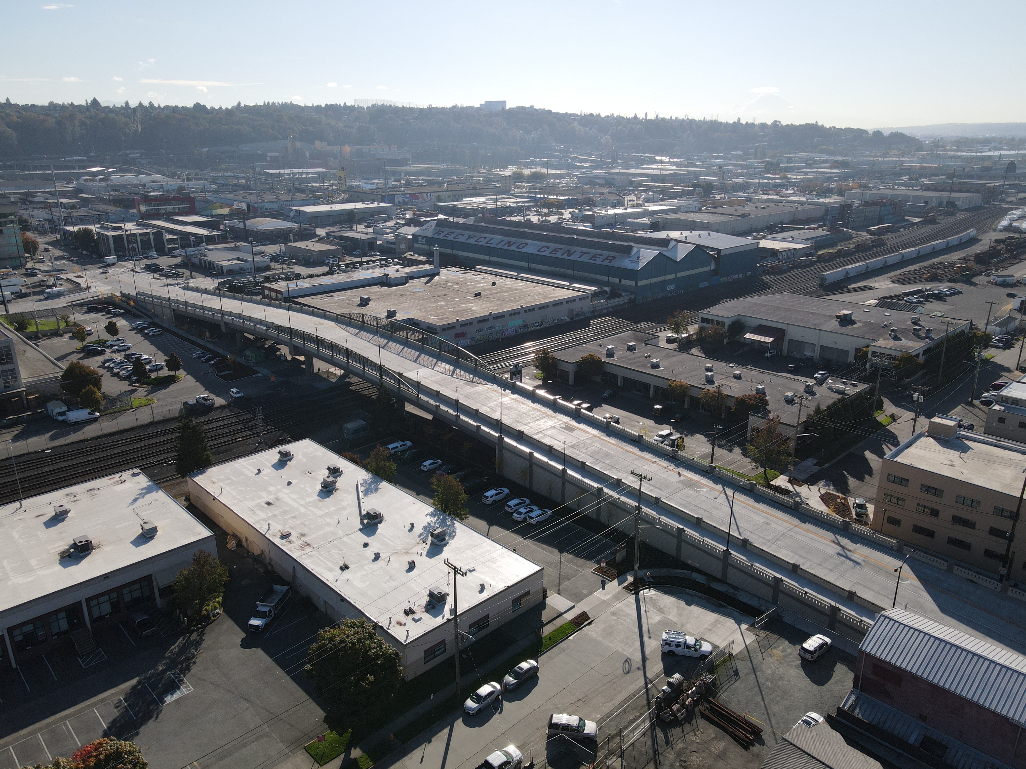 Arial view of recently completed Lander St Bridge.