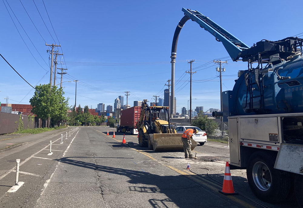 Contractors work to learn about underground utilities that will help to minimize project delays once construction begins