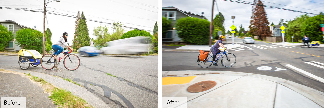 Example of changes made to make crossings safer for biking and all pedestrians