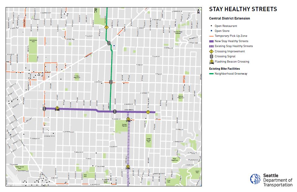 Map of extended Central District Stay Healthy Street on E Columbia from 12th Ave E to 29th Ave 
