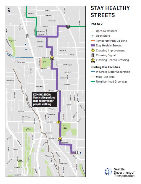 Map of Rainier Valley Stay Healthy Streets running along different streets between South Holly Street and South Barton Place 