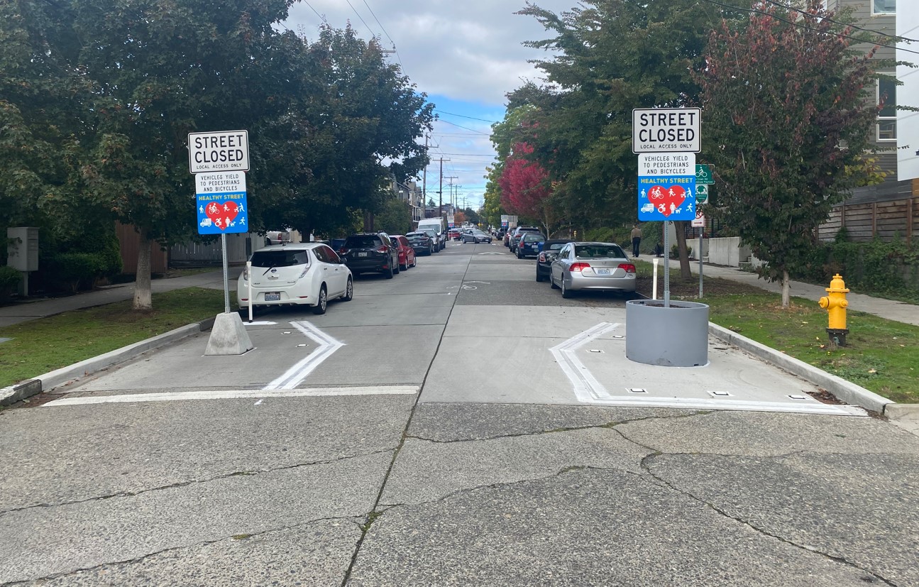 Example of Permanent Healthy Street sign base and planter