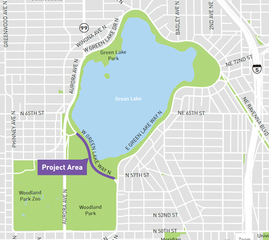 A map showing the location of the Green Lake Keep Moving Street.