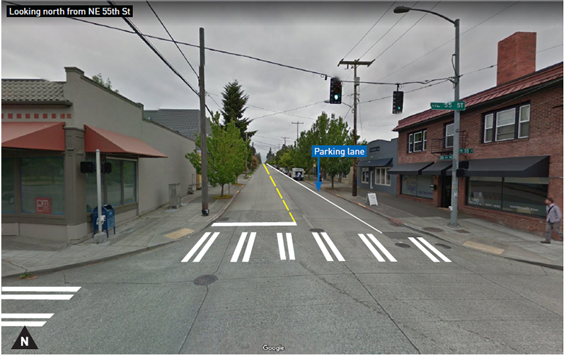 Looking north on 35th Ave NE from NE 55th St