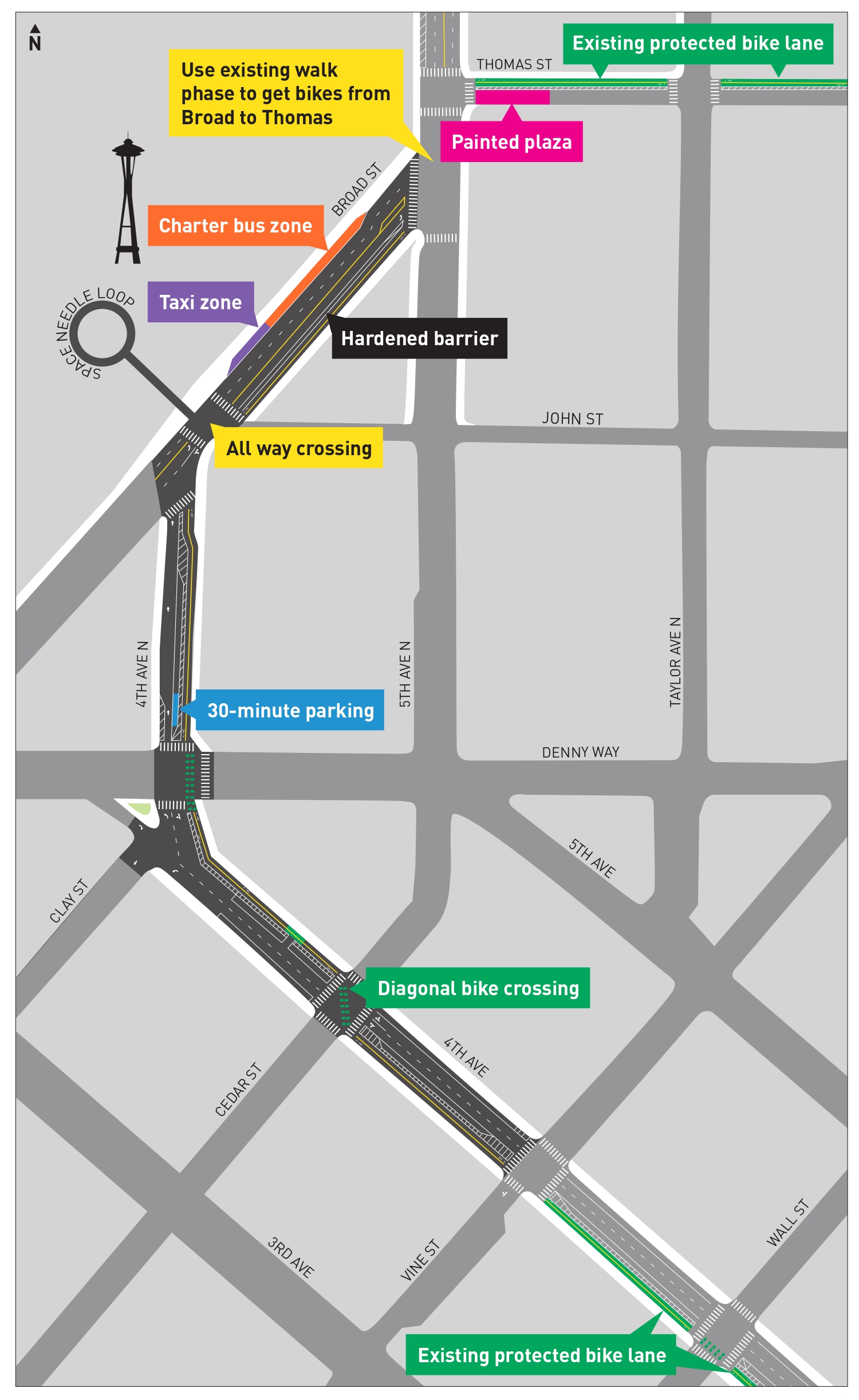 4th Ave Two-way Protected Bike Lane Diagram Map