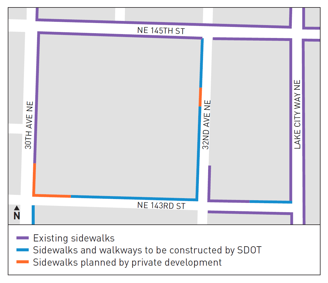 Project area boundaries between NE 145th St and NE 143rd St and 30th Ave NE and Lake City Way NE