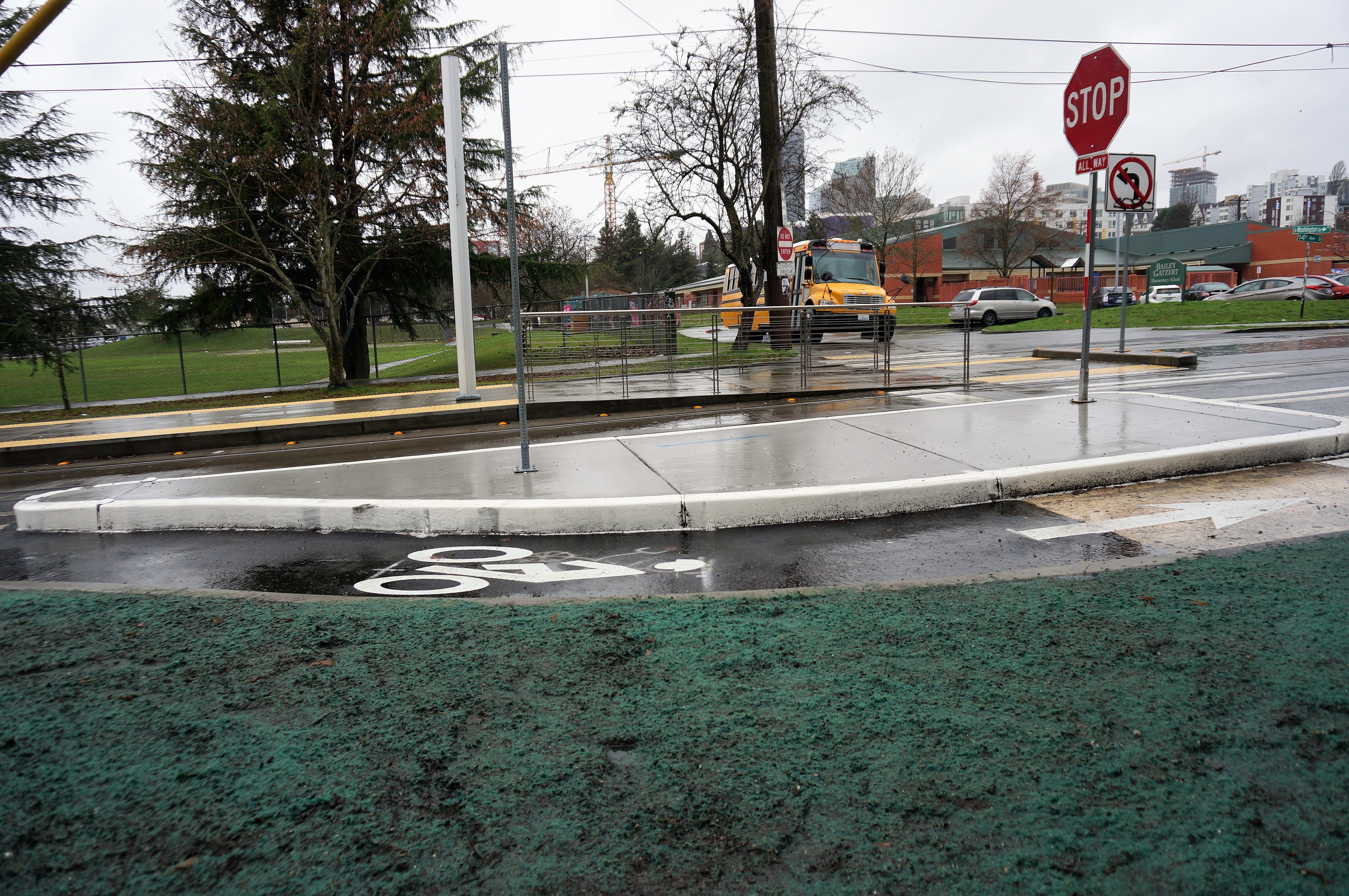 New medians at the intersection of S Washington and 14th Ave S near Bailey Gatzert Elementary. (Image 1 of 2)
