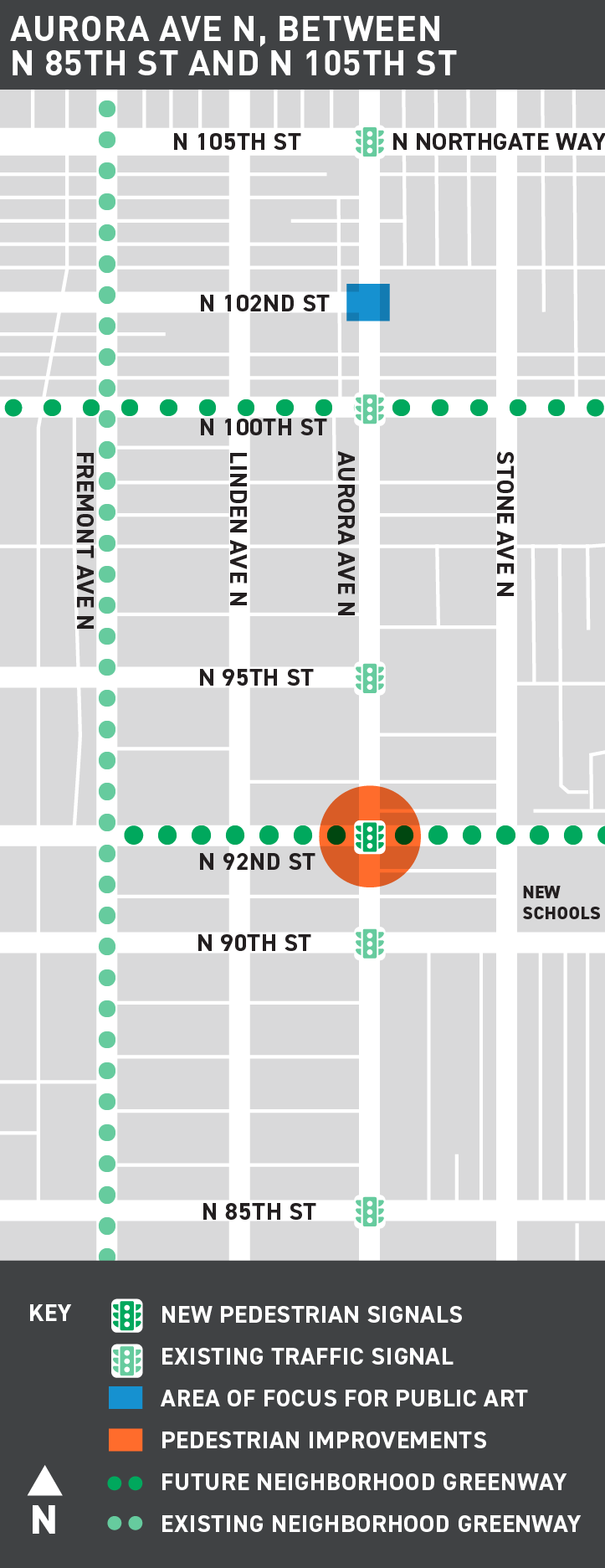 Map of Aurora Ave N, between N 85th and N 10th St