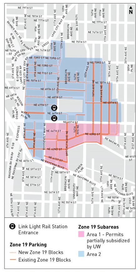 Map of Roosevelt Light rail station area RPZ boundaries