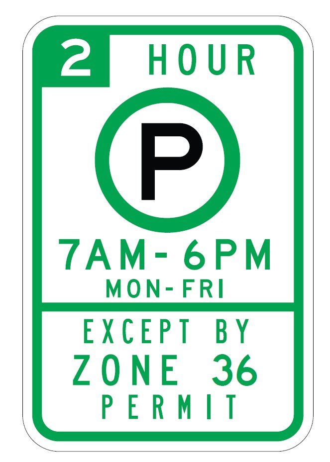 RPZ Zone 36 parking sign