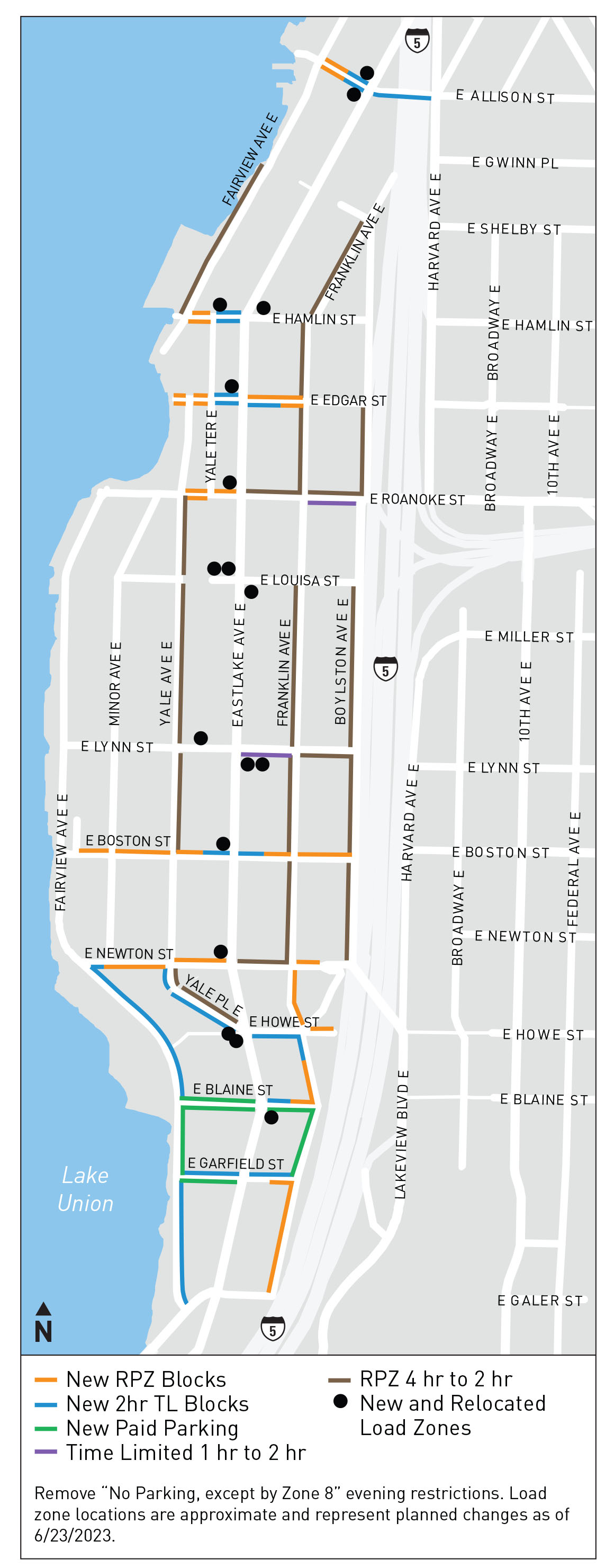 Map of proposed curbspace changes in Eastlake