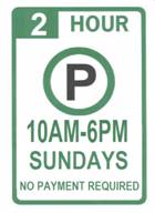 Street Sign for 2 Hour parking, 10am-6pm Sundays