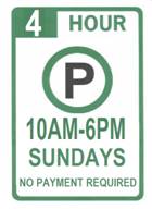 Street Sign for 4 Hour parking, 10am-6pm Sundays