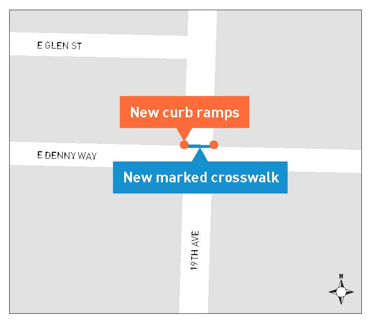 19th Ave South and East Denny crossing upgrades map