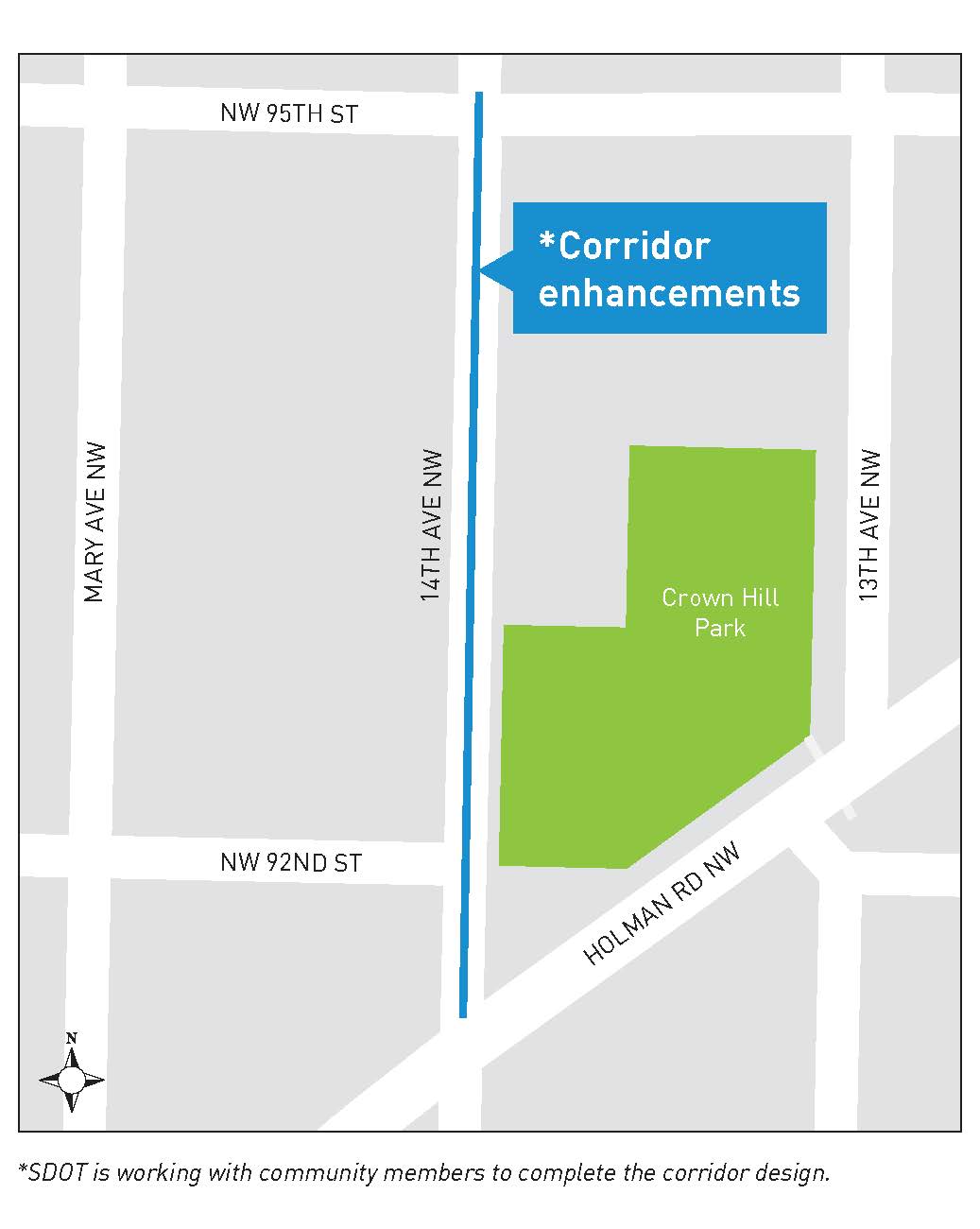 14th ave northwest between holman road northwest and northwest 95th street, intersection upgrade and traffic calming measures map