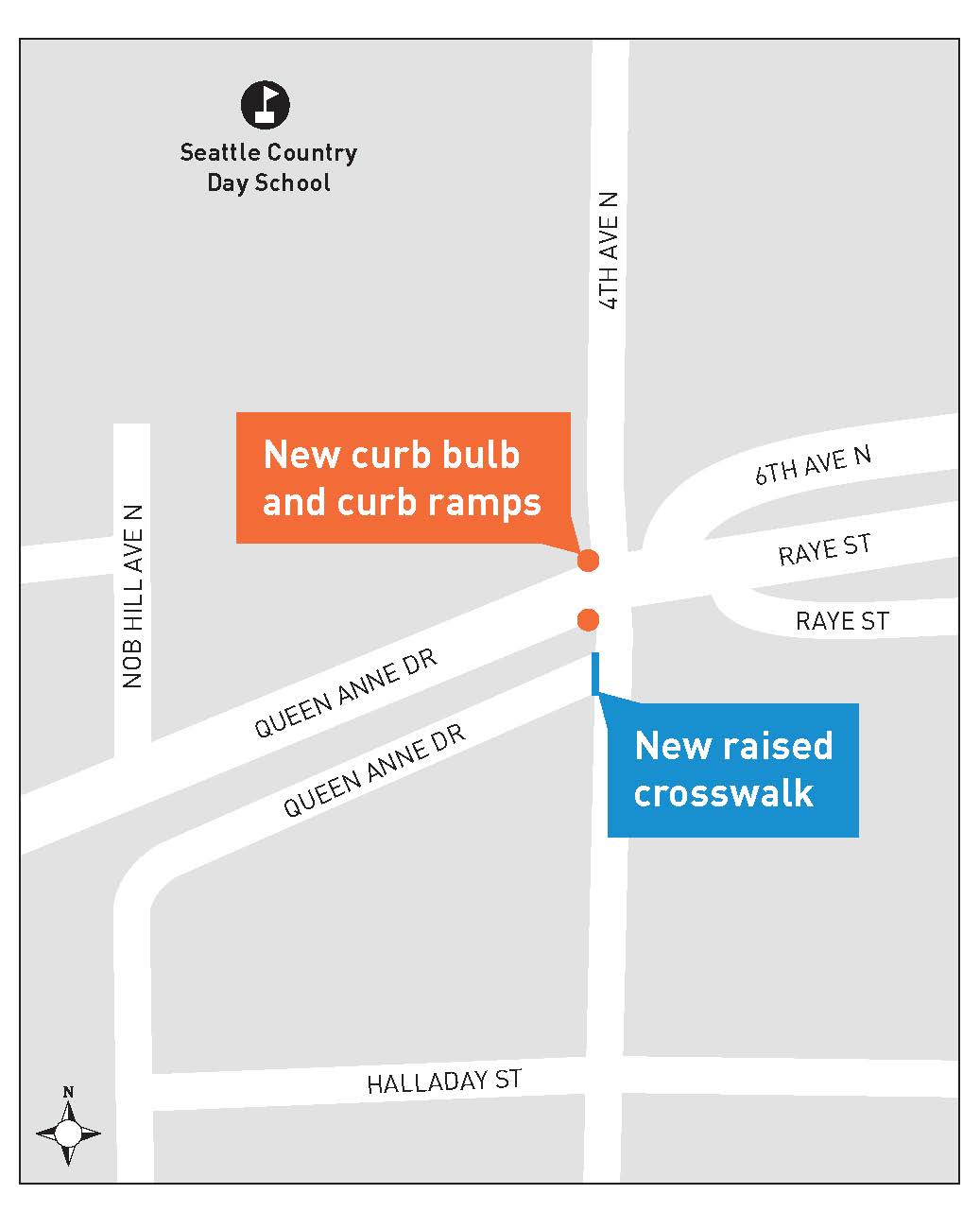 4th Ave north, Raye street and Queen Anne Drive crossing upgrades map