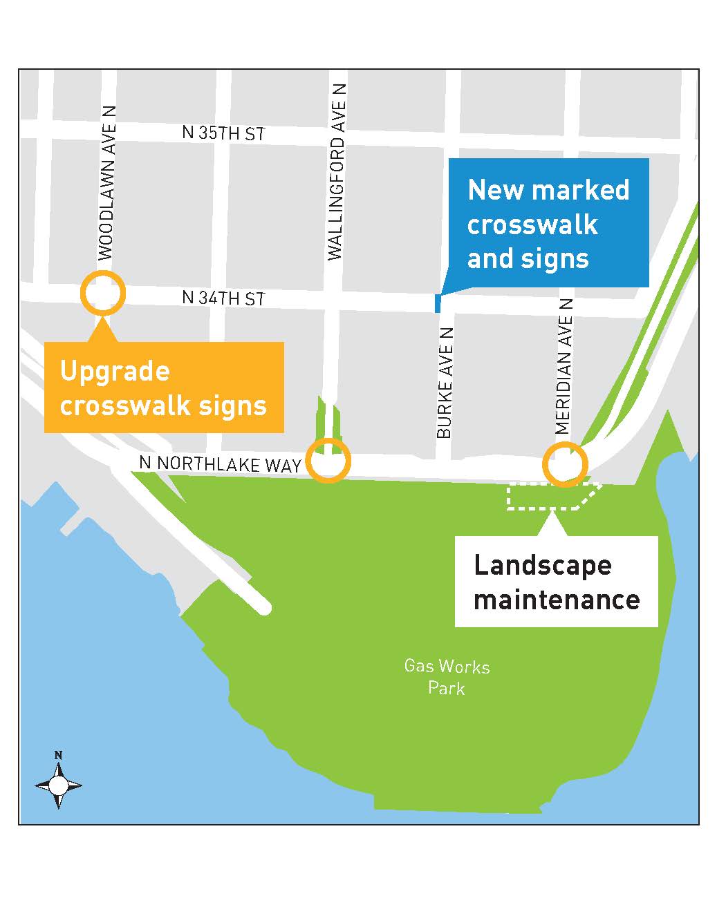 Gasworks Park crosswalk, lighting and sight line upgrades map