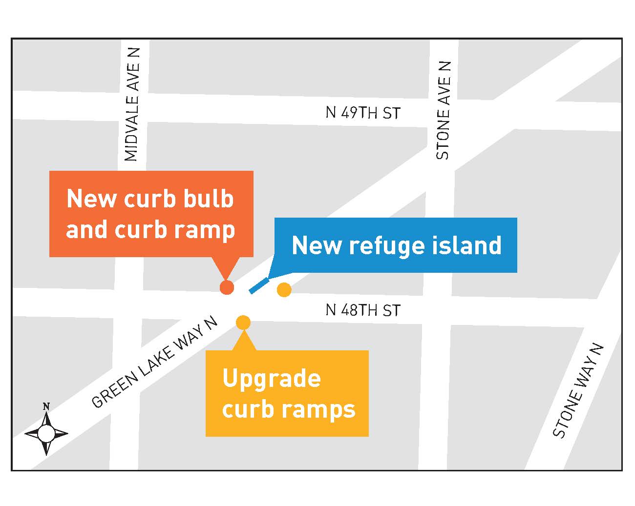Green Lake Way North and North 48th Street crossing upgrades map