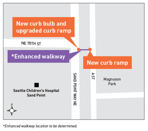 A street and northeast 70th street upgraded pedestrian access map; enhanced walkway location to be determined