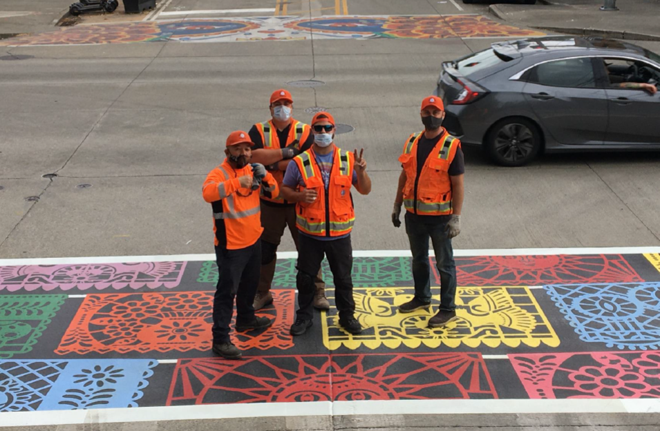 Completed papel picado crosswalk