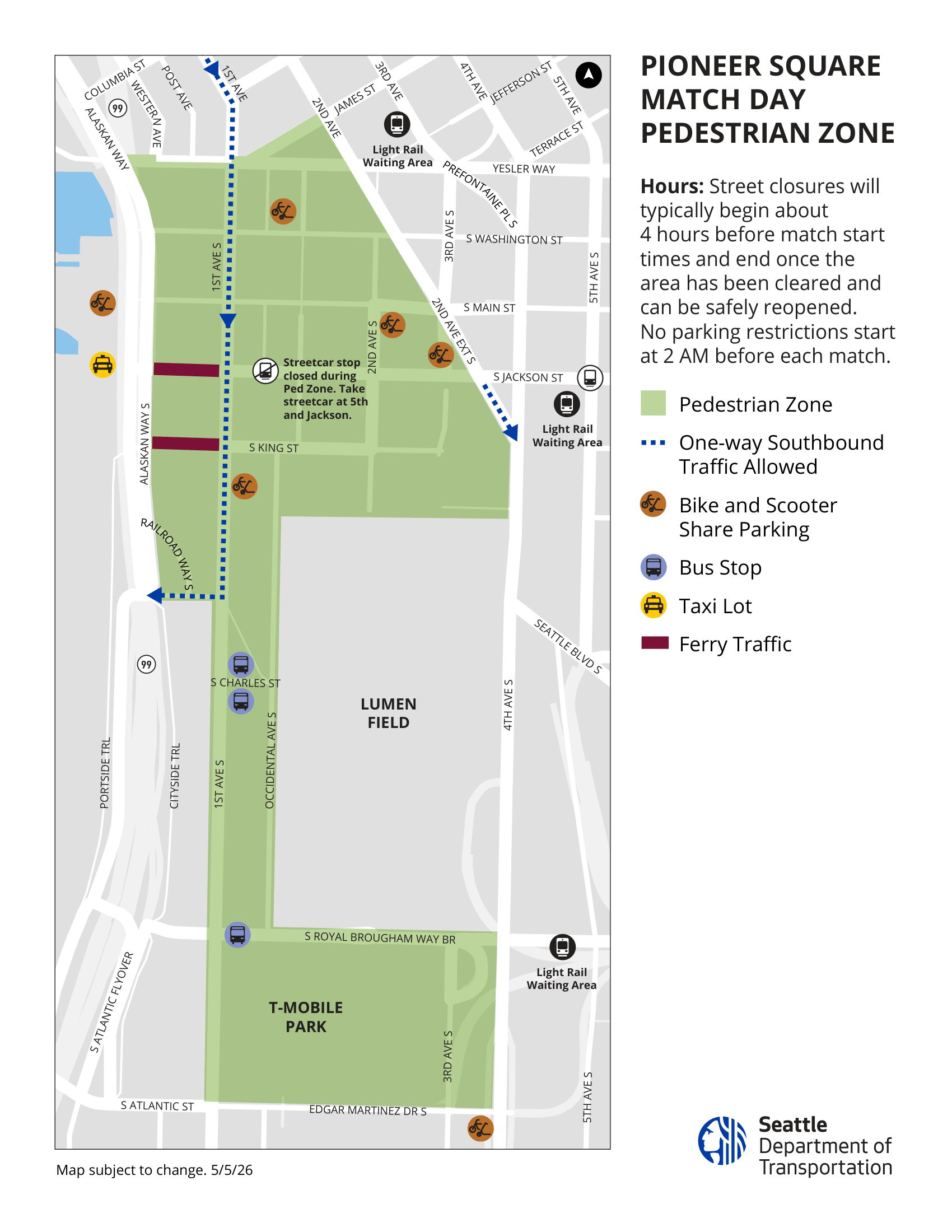 A map of the Pioneer Square Pedestrian Zones