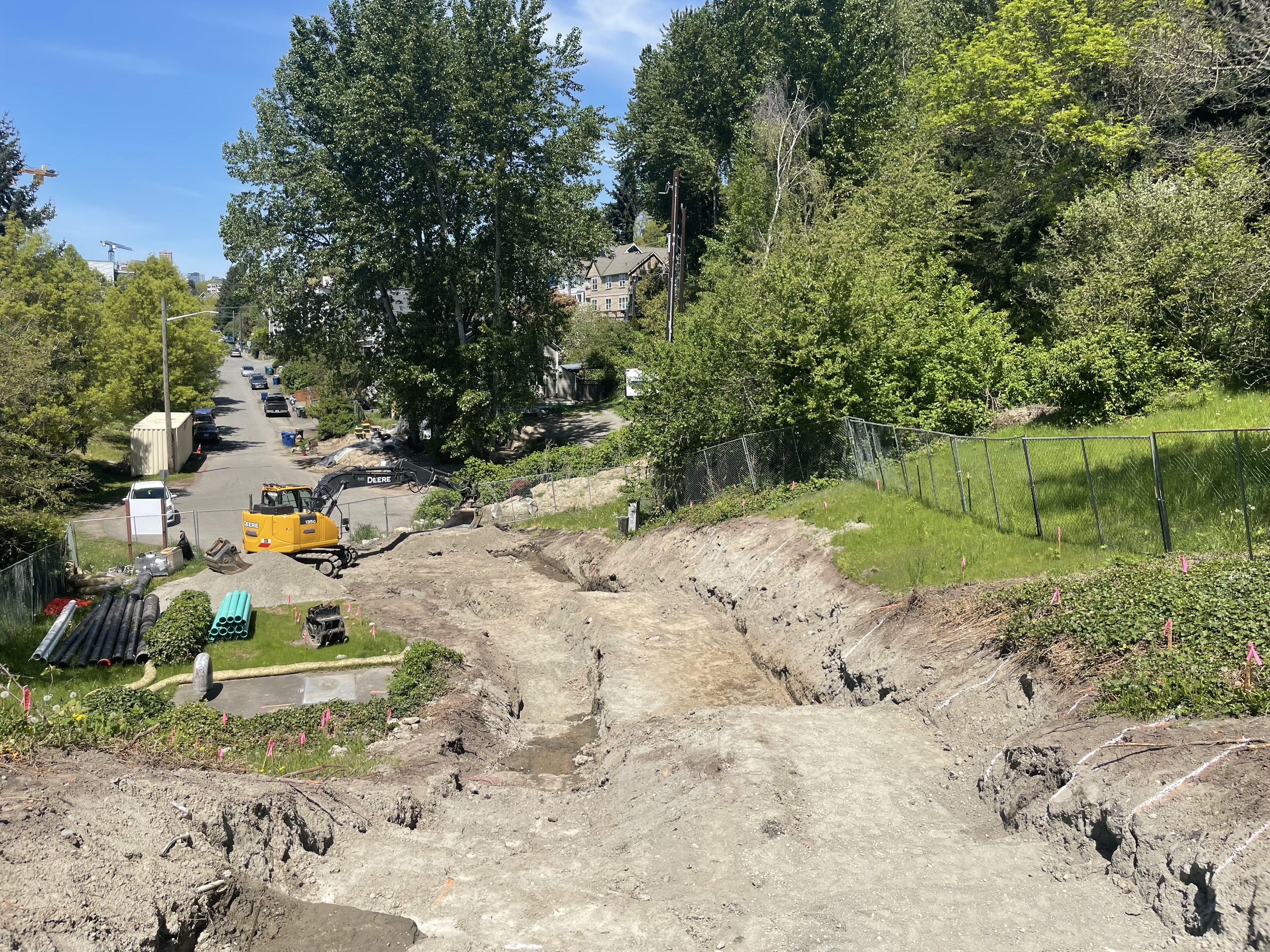A view of the Hiawatha Place Staircase from the Mountains to Sound Trail