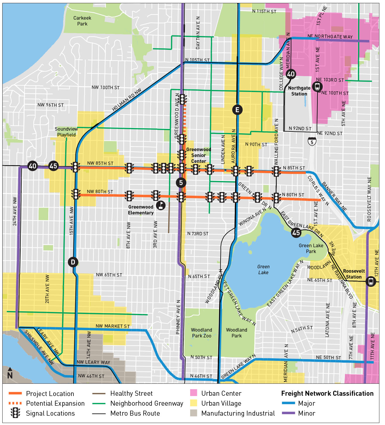 map of signal locations along NW 80th and NW 85th Streets