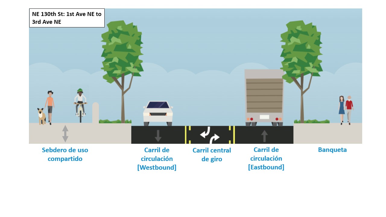 Cross section of NE 130th St from 1st Ave NE to 3rd Ave NE