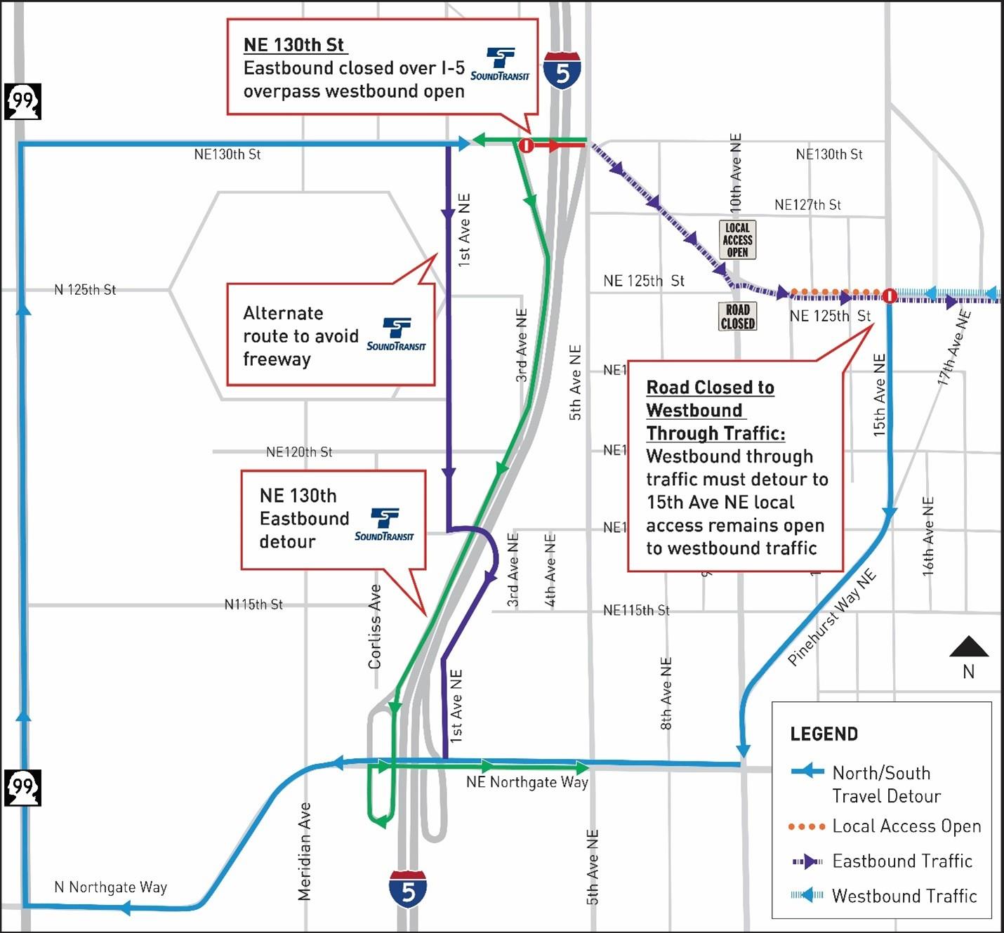 Map showing project detours
