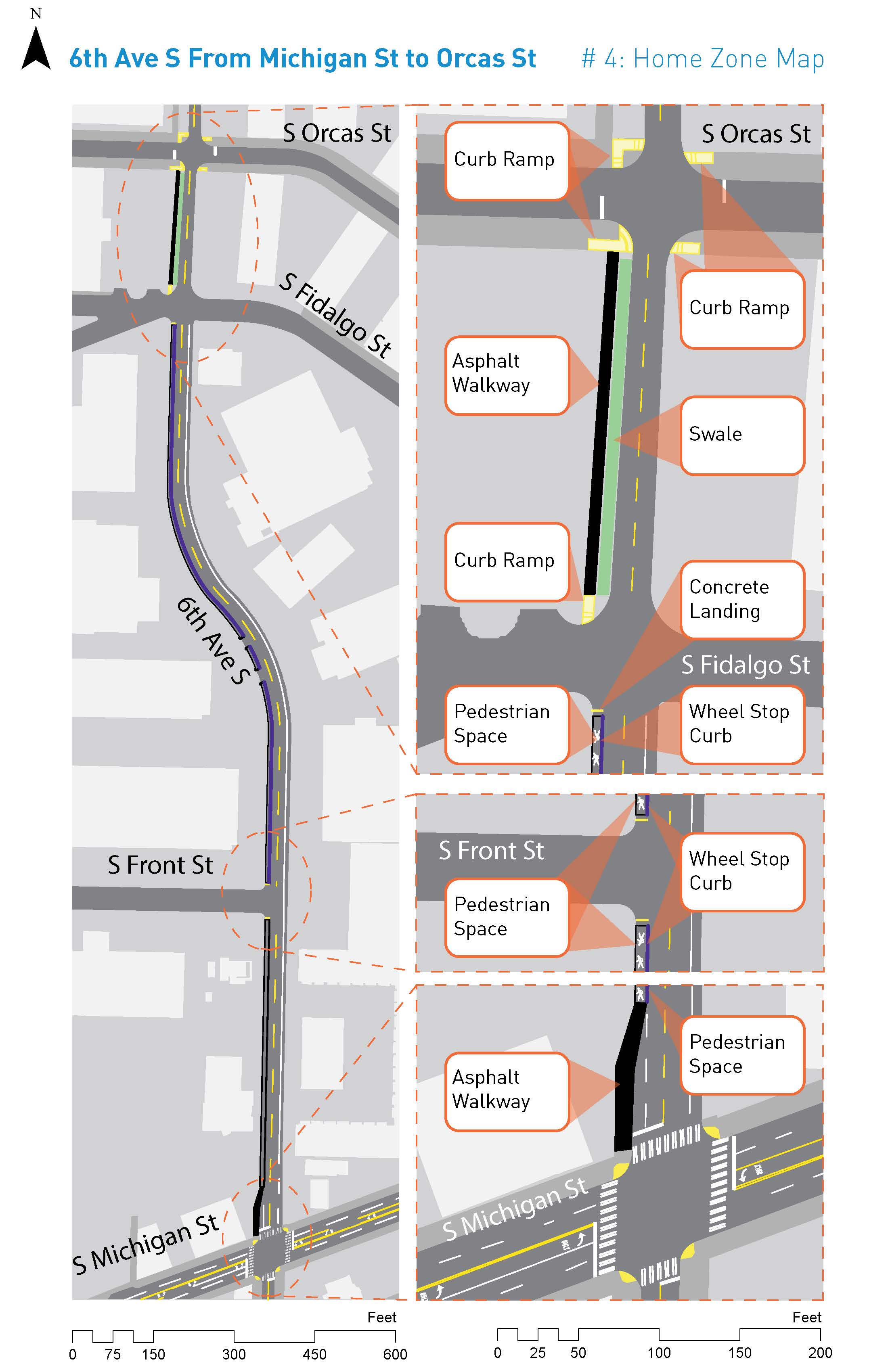 Map of 6th Ave S from Michigan St to Orcas St Home Zone