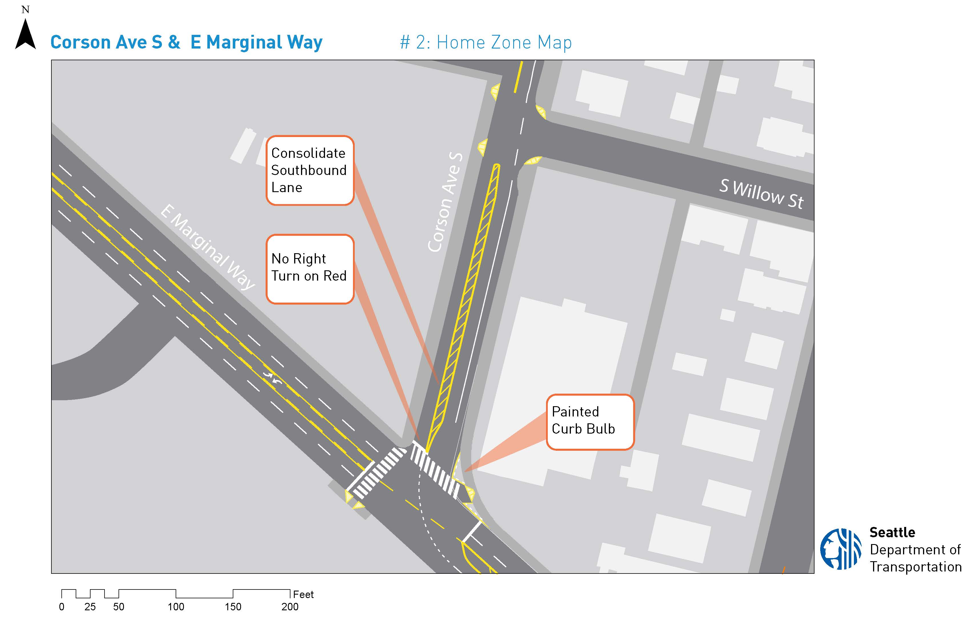 Map of Corson Ave S and E Marginal Way Home Zone
