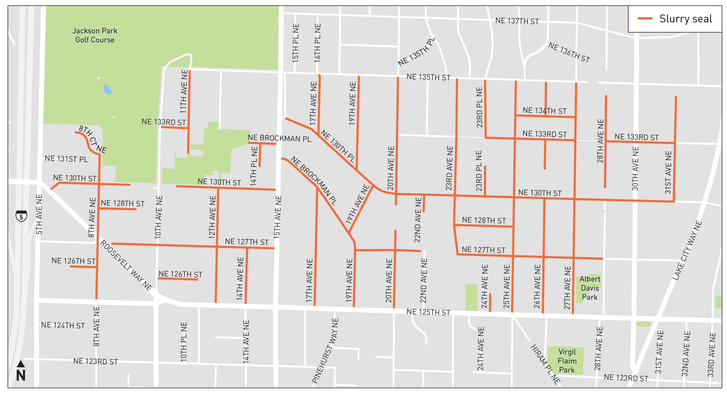 Map showing streets that will receive the Slurry Seal treatment. 