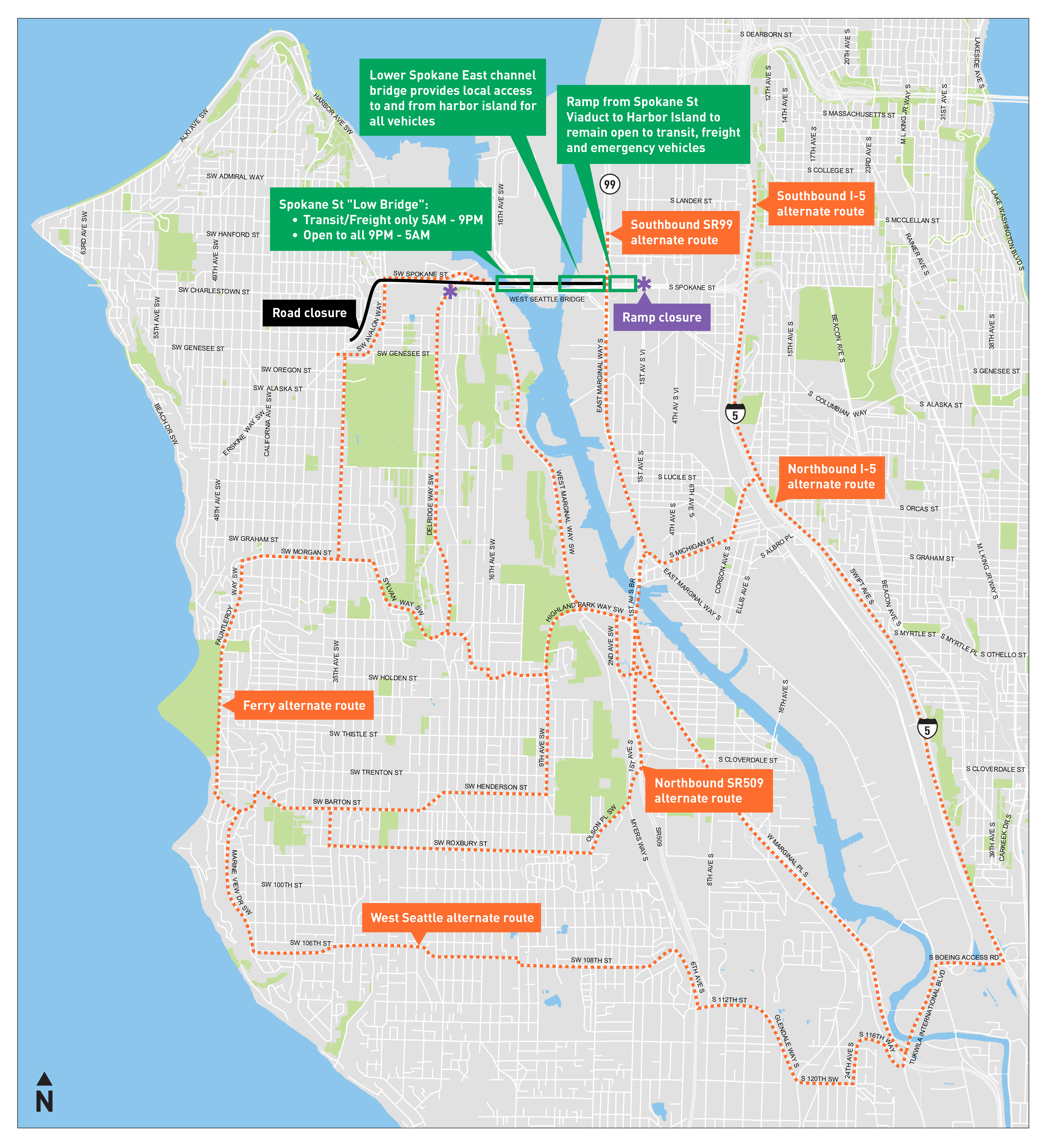 West Seattle High-Rise Bridge Alternate Routes Map