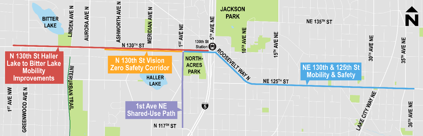 Map of projects along N/.NE 130th St