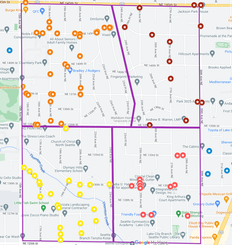 A map showing the Olympic Hills Home Zone and community comments