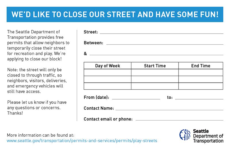 An image of the post card announcing plans for a play street closure.