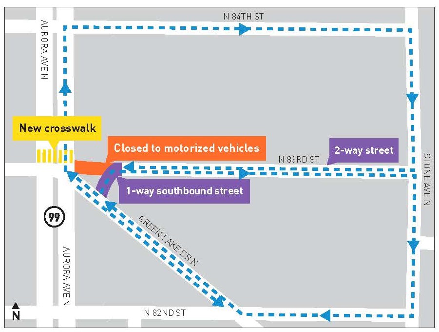 Map showing project area and improvements at Aurora Ave N and N 83rd St.