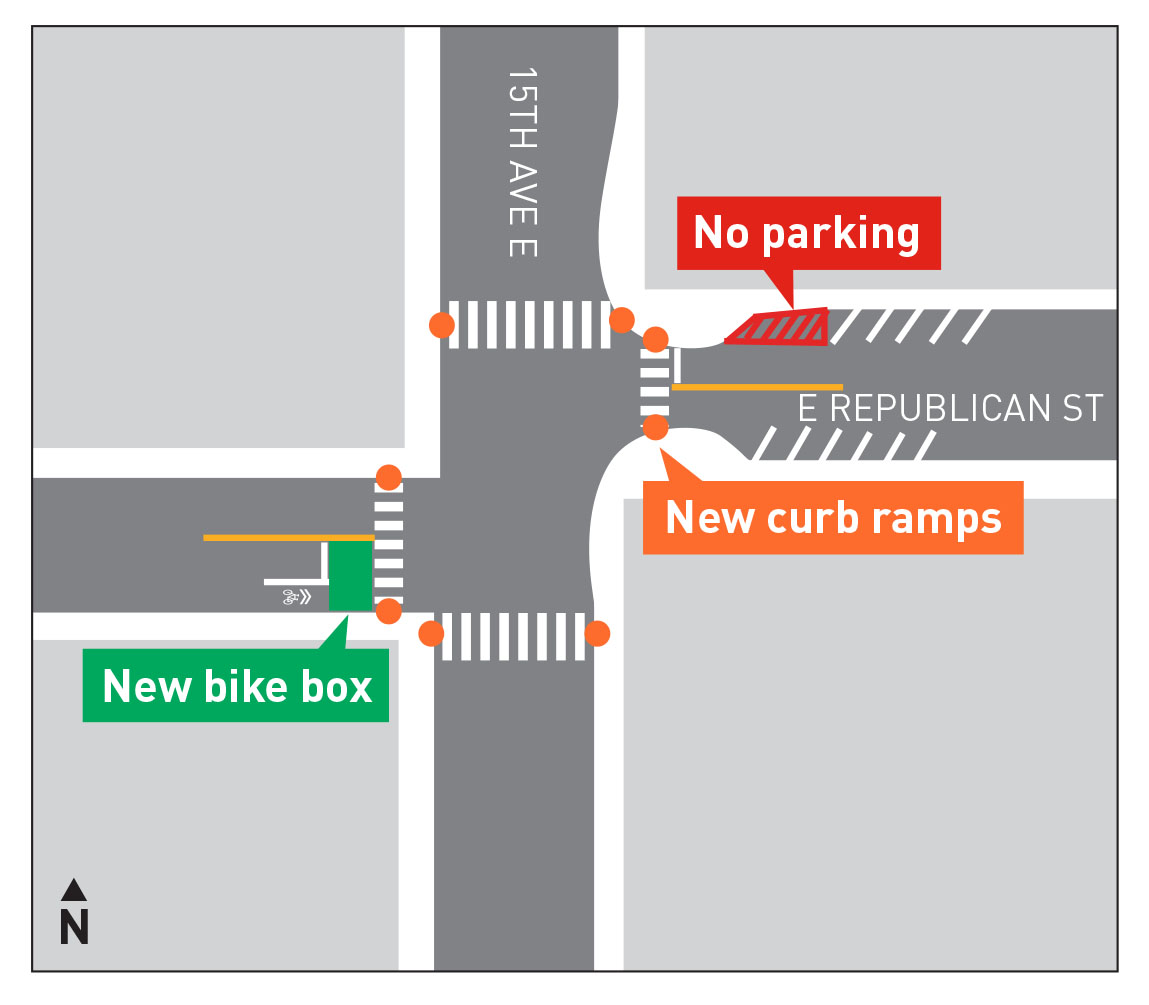 Planned improvements map of 15th Ave E and E Republican St.