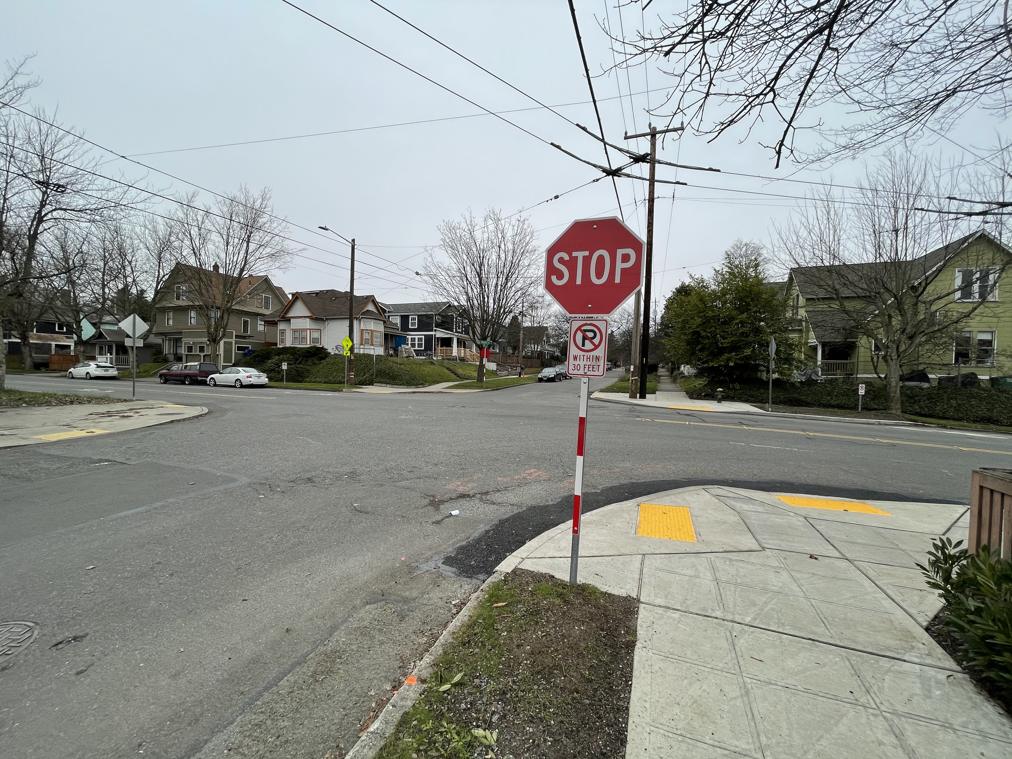 New curb bulbs and ramps at 21st and Cherry intersection