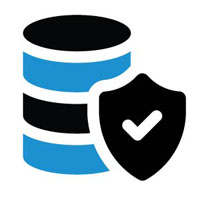 Graphic that shows a canister that is stacked in rows of blue and black, along with a badge