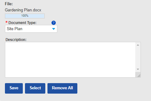 Accela window showing how to upload a document to the site