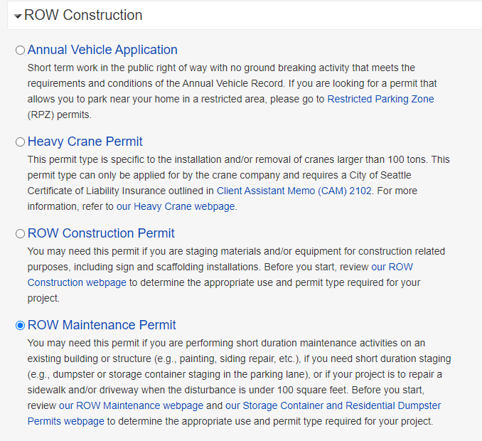 Page describing ROW Maintenance