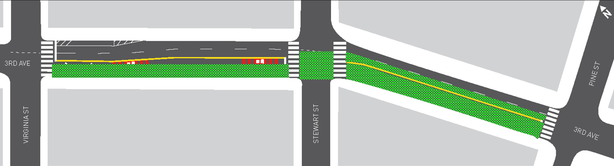 The green markings on this map indicate work completed up to this point 