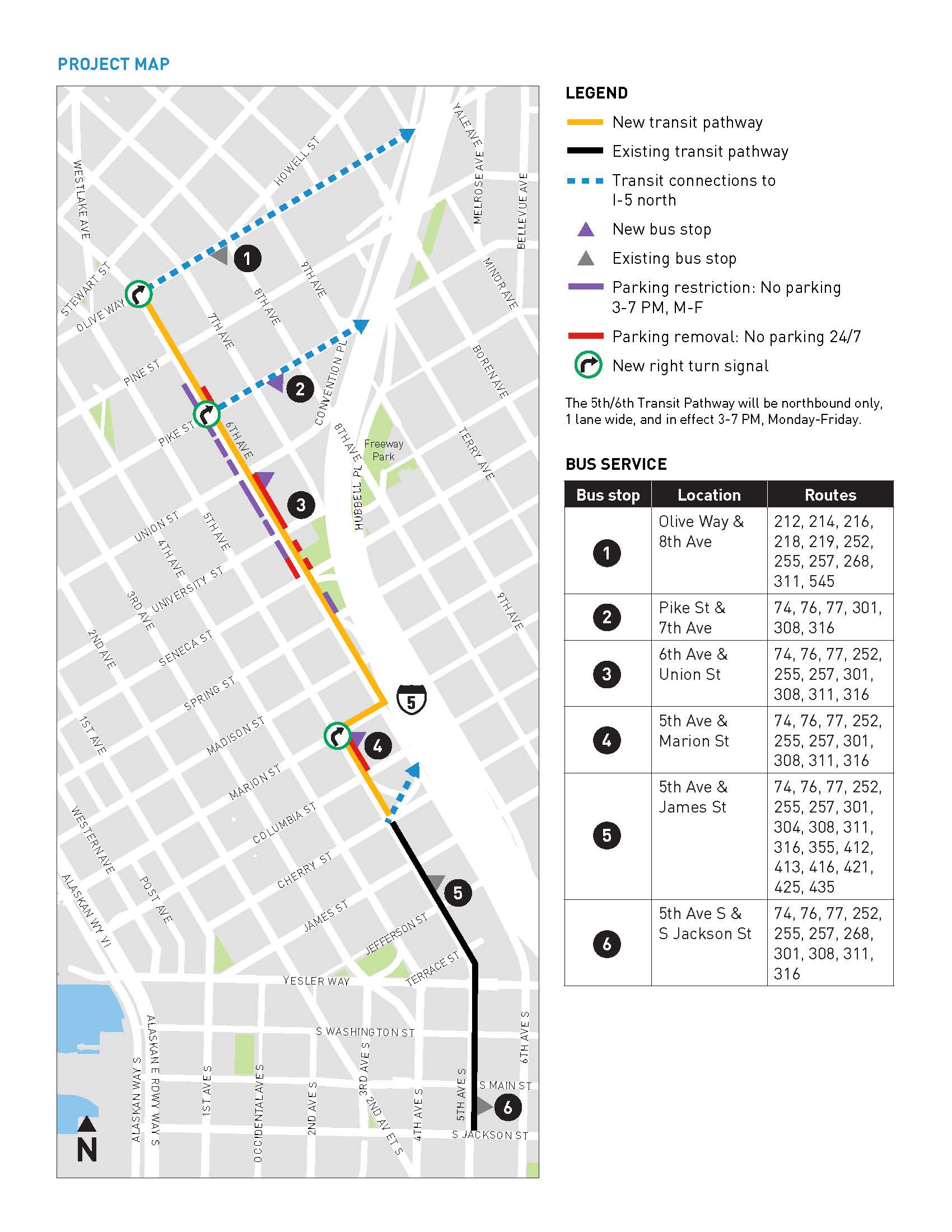 5th and 6th Ave Transit Pathway Map