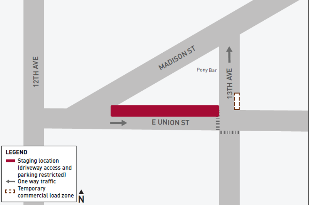 Map of North side of E Union St and 13th Ave