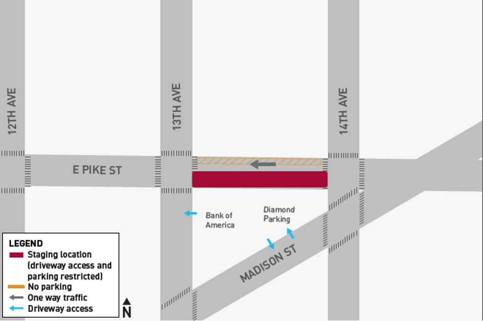 Map of South side of E Pike St between 13th and 14th avenues