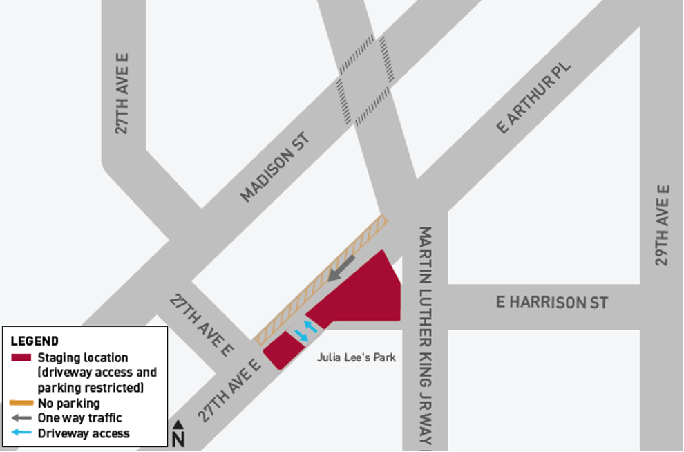 Map South side of E Arthur PL and north side of E Harrison St