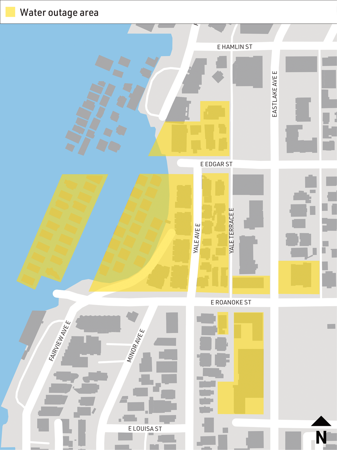Map shows properties affected by Jan 5 water outage on Eastlake Ave E