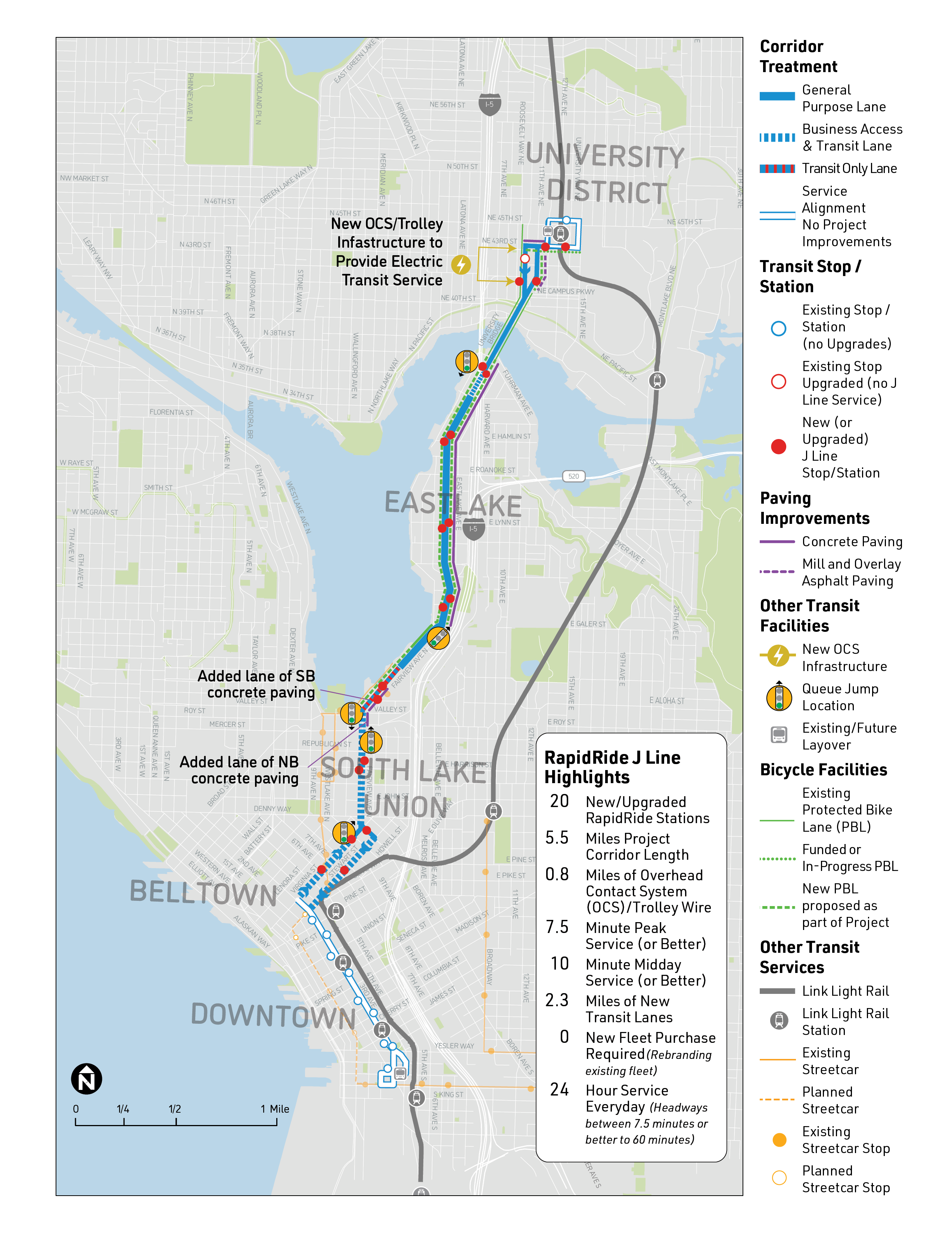 Map showing length of project from downtown up to the U DIstrict